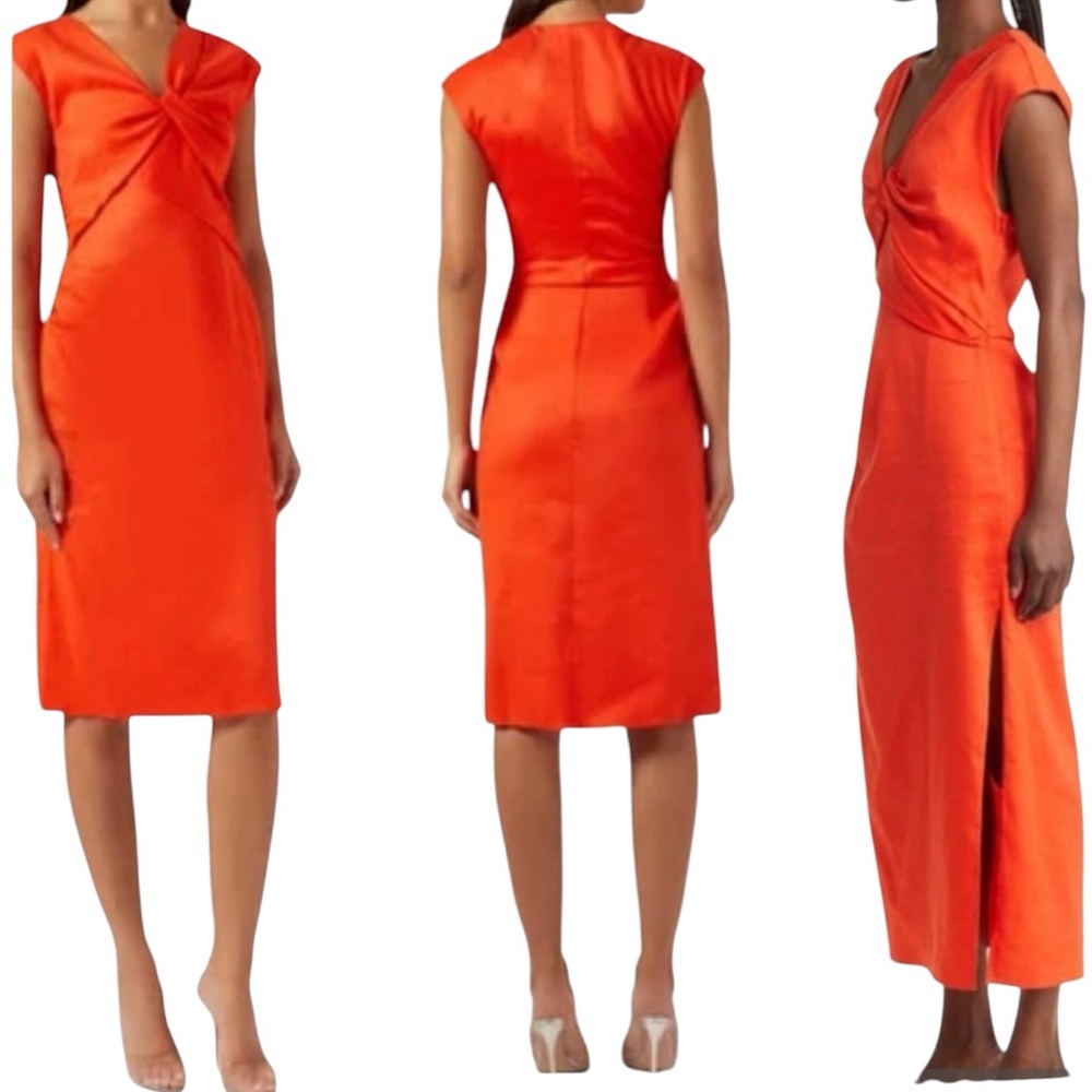 Frame Denim Bright Orange Twist-Front Midi Dress